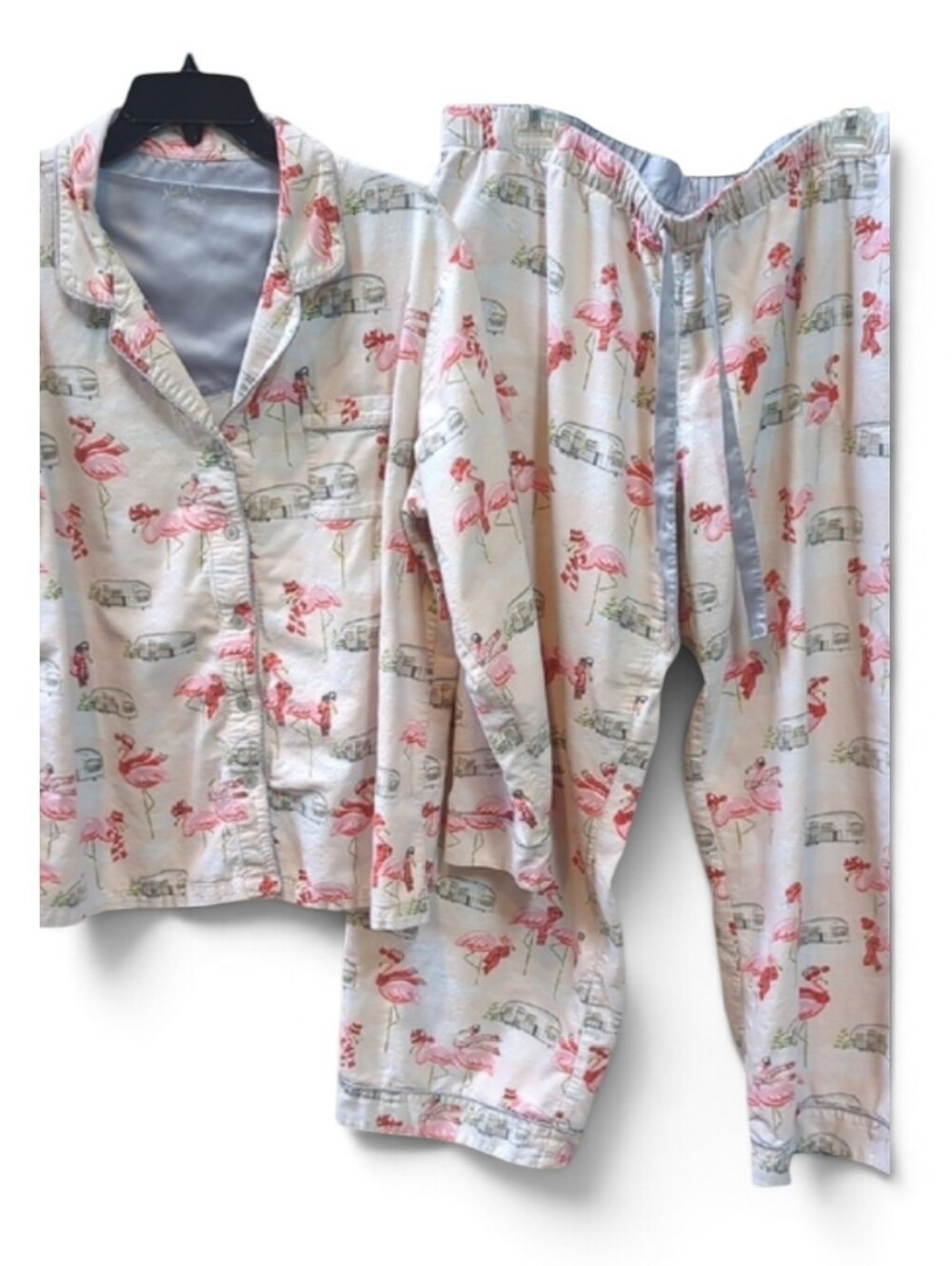 Nick & Nora Holiday Airstream Flamingo flannel pajama set. XXL